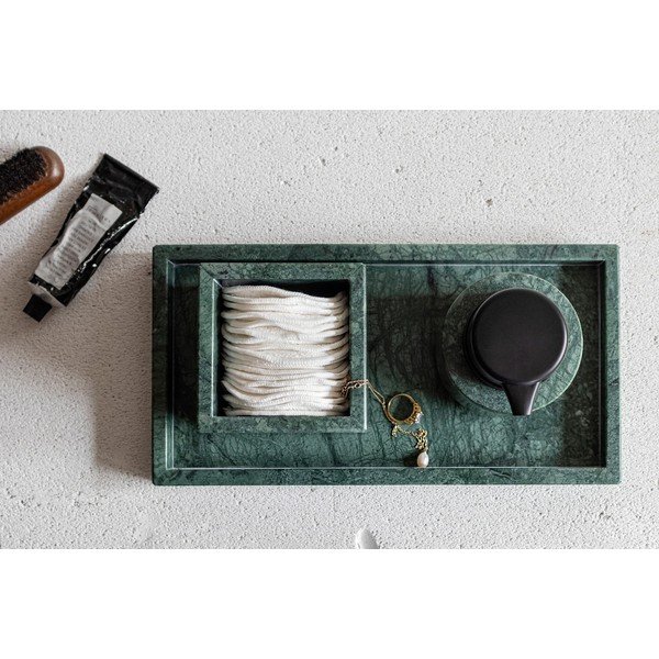 Tmavozelený mramorový kúpeľňový organizér na vatové tampony Marble – Mette Ditmer Denmark-image-1