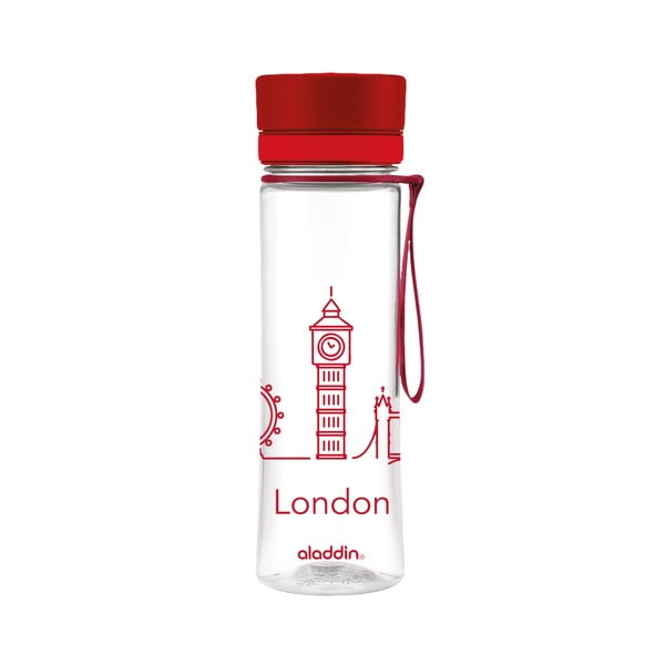 Fľaša na vodu s červeným viečkom a potlačou Aladdin Aveo Limited London, 600 ml