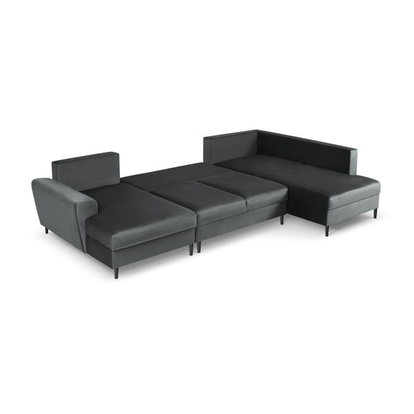 Tmavosivá zamatová rozkladacia/s úložným priestorom rohová pohovka (pravý roh/do "U") Kyoto – Cosmopolitan Design-image-2