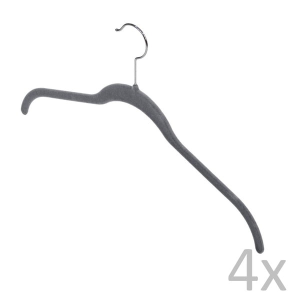 Sada 4 sivých vešiakov Domopak Velvet Hangers-image-1