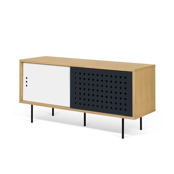 TV komoda v dekore dubového dreva s čierno-bielymi detailmi TemaHome Dann Dots, dĺžka 135 cm-image-2