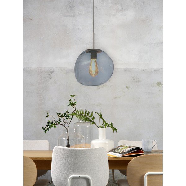 Sivé závesné svietidlo so skleneným tienidlom ø 12 cm Helsinki – it's about RoMi-image-1