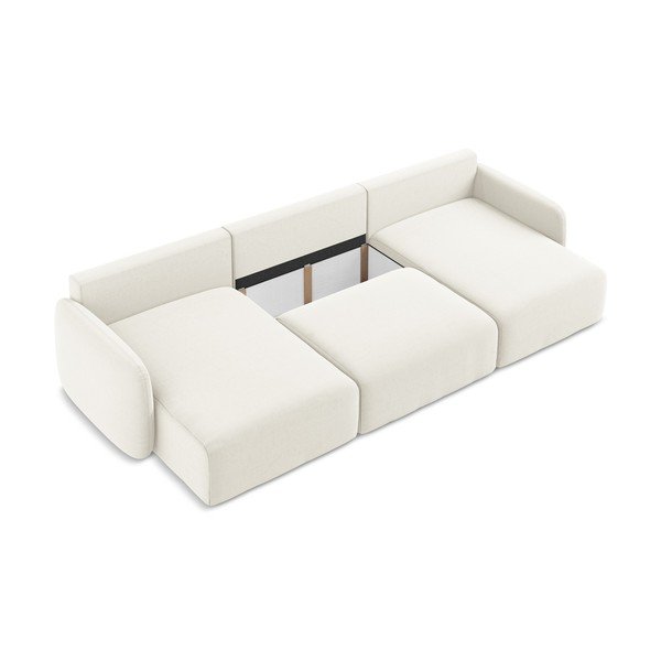 Krémová zamatová rozkladacia/s úložným priestorom rohová pohovka (do tvaru "U") Kalena – Makamii-image-4