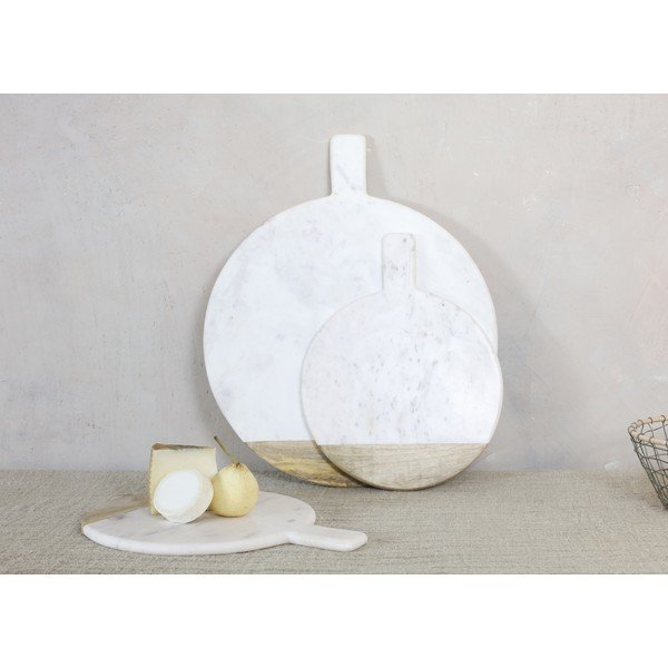 Servírovacia kruhová doska z bieleho mramoru a mangového dreva Nkuku Bwari, ø 32 cm-image-2