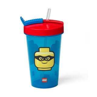 Modrý téglik s červeným vekom a slamkou LEGO® Iconic, 500 ml