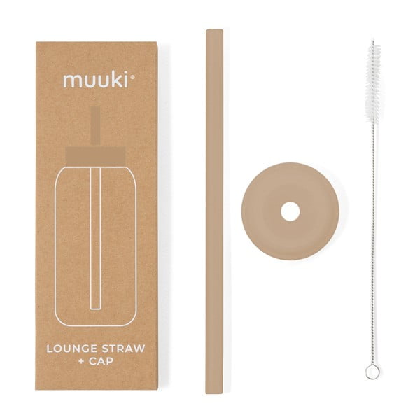 Silikónová slamka s čistiacou kefkou/s viečkom Milk Coffee – Muuki