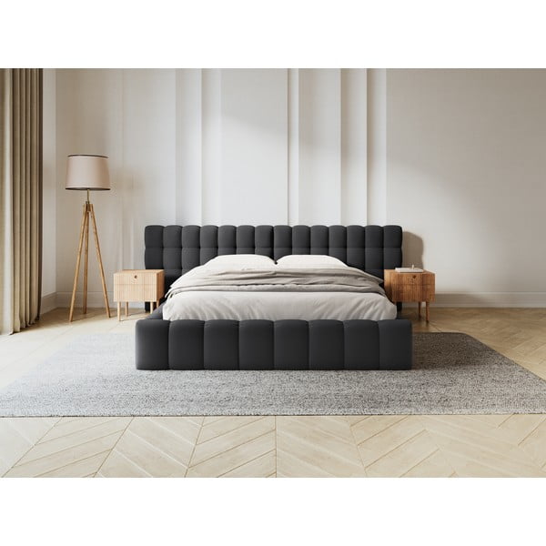 Čierna čalúnená dvojlôžková posteľ s úložným priestorom a roštom 160x200 cm Mamaia – Micadoni Home-image-1