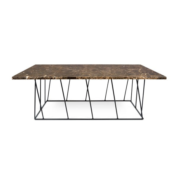 Hnedý mramorový konferenčný stolík s čiernymi nohami TemaHome Heli×, 120 cm