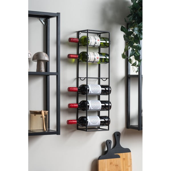 Čierny nástenný kovový regál na víno počet fliaš 6 Single – PT LIVING-image-1