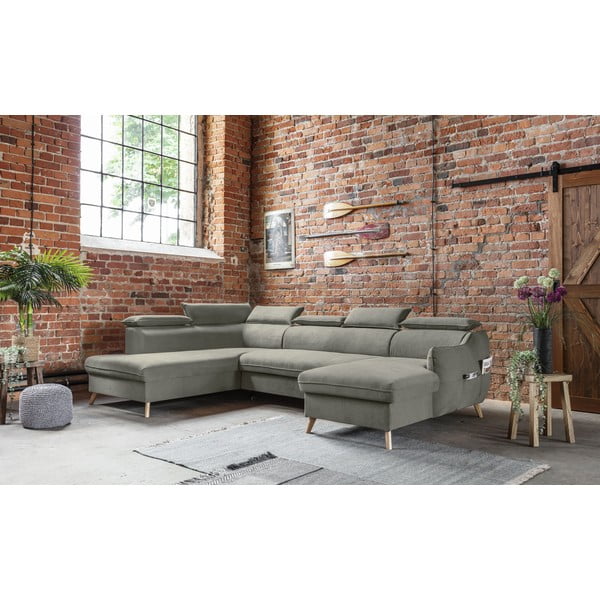 Svetlosivá zamatová rozkladacia rohová pohovka do "U" (ľavý roh) Sweet Harmony – Miuform-image-4