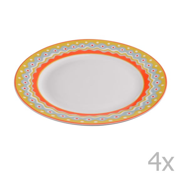 Sada 4 porcelánových dezertných tanierikov Oilily 19 cm, žltá