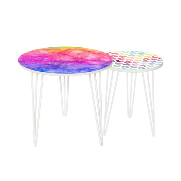 Sada 2 odkladacích stolíkov Rainbow Watercolour, 35 cm + 49 cm