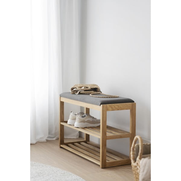 Skrinka na topánky z dubového dreva s lavicou v prírodnej farbe Confetti – Rowico-image-4