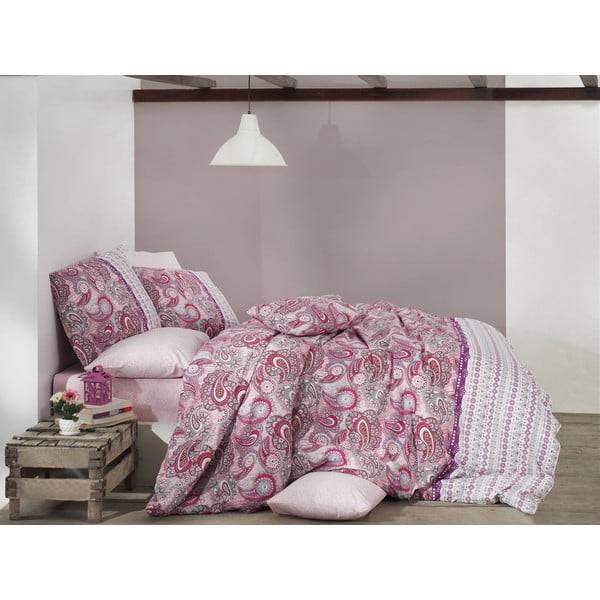 Bavlnené obliečky s plachtou Violetta Pink, 200 × 220 cm
