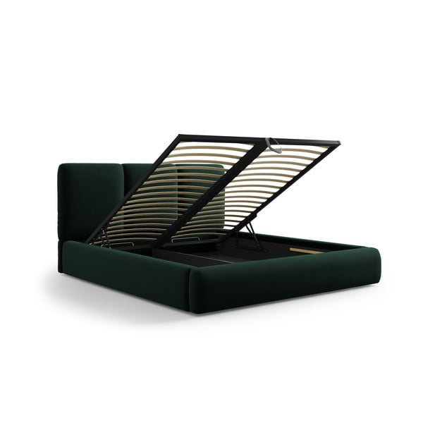 Tmavozelená zamatová čalúnená dvojlôžková posteľ s úložným priestorom s roštom 200x200 cm Brody – Mazzini Beds-image-3