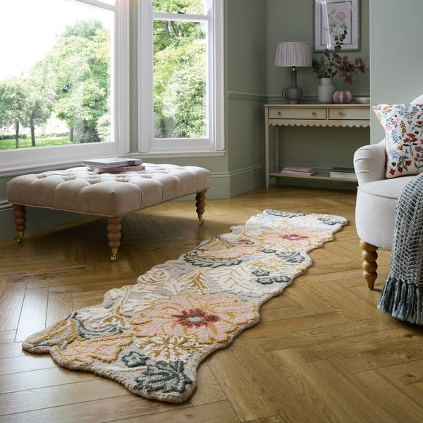 Svetloružový ručne tkaný vlnený behúň 60x230 cm Daphne Shaped Floral – Flair Rugs-image-1