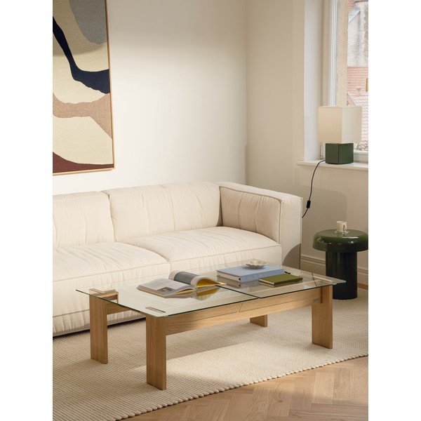 Konferenčný stolík so sklenenou doskou v prírodnej farbe 86x132 cm Naiko – noo.ma-image-1