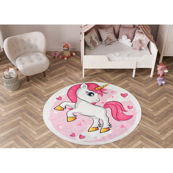 Ružový prateľný detský koberec ø120 cm Pink Unicorn – Vitaus-image-1