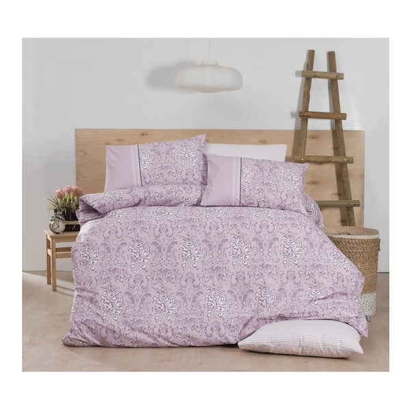 Bavlnené obliečky s plachtou na dvojlôžko Lilac, 200 x 220 cm