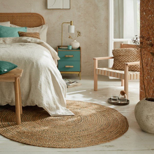 Modrý/v prírodnej farbe jutový okrúhly koberec ø 133 cm Capri – Flair Rugs-image-1