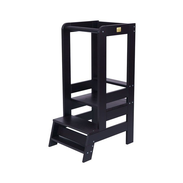 Čierna učiaca veža z borovicového dreva Montessori – Meowbaby