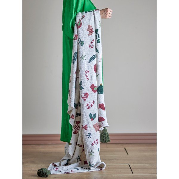 Biela deka s vianočným motívom 130x160 cm Yule – Bloomingville-image-1