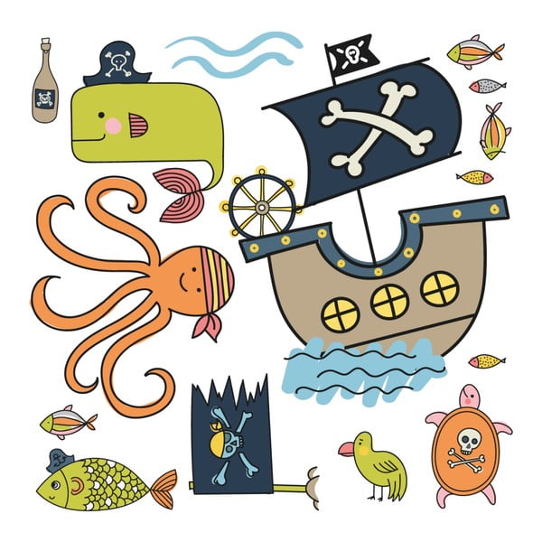 Nástenné detské samolepky Ambiance Pirates and Octopus Ship