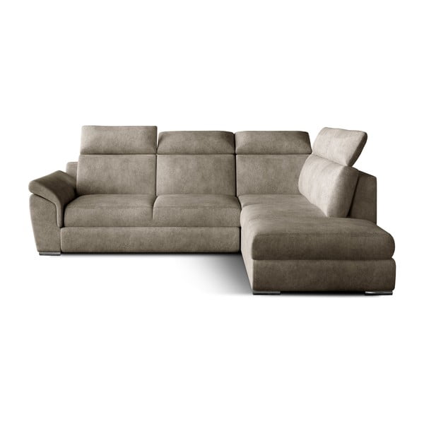 Béžová zamatová rozkladacia/s úložným priestorom rohová pohovka (pravý roh/do L) Loreto – ELTAP