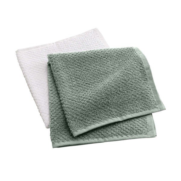 Biele/zelené froté bavlnené uteráky v súprave 2 ks 50x50 cm Gourmet – douceur d'intérieur