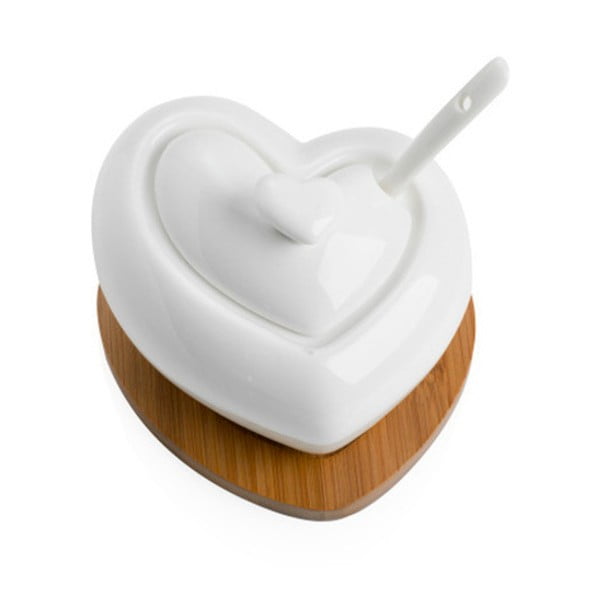 Porcelánová cukornička s lyžičkou a bambusovou podložkou Brandani Heart-image-2