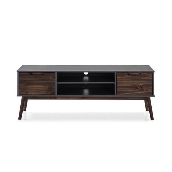 Antracitový/tmavohnedý TV stolík z borovicového dreva 140x52,5 cm Nussa – Marckeric
