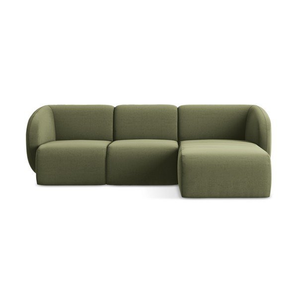 Zelená zamatová rohová pohovka (pravý roh/s leňoškou) Lani – Makamii