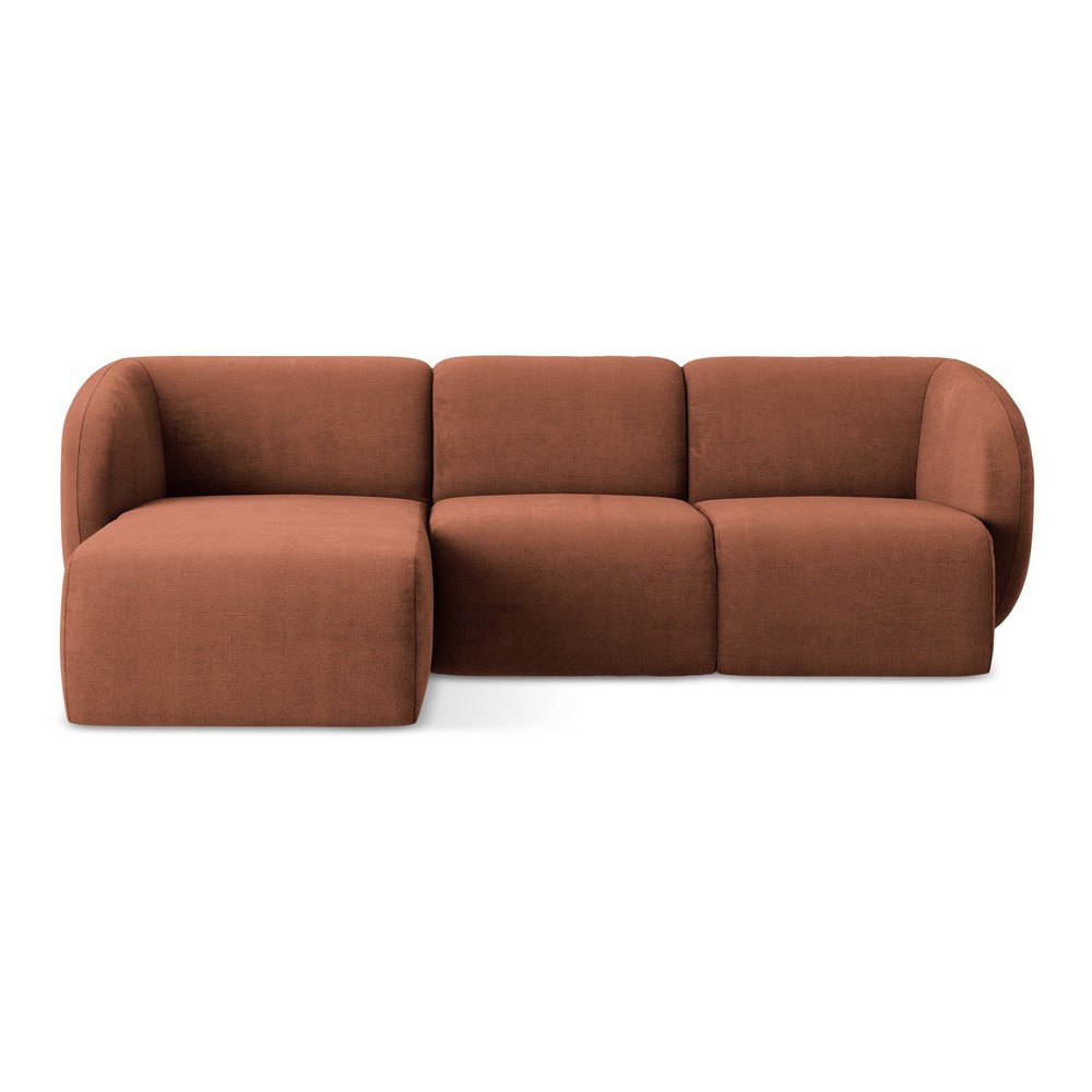 Ženilková rohová pohovka v terakotovej farbe (ľavý roh/s leňoškou) Lani – Makamii