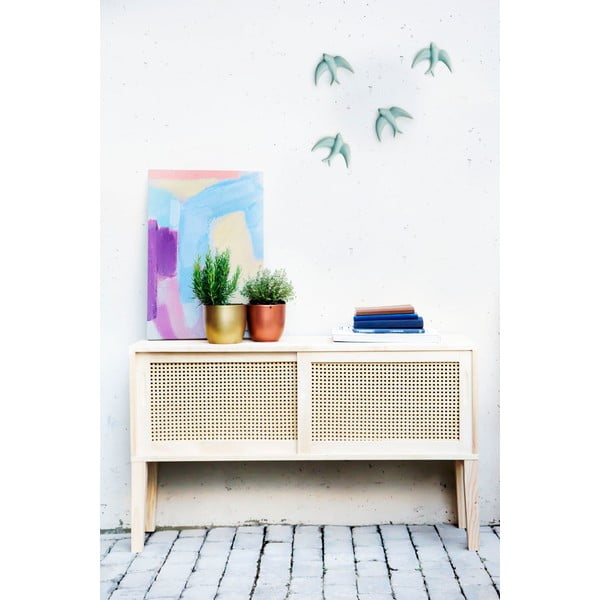 Súprava 2 ručne vyrobených svetlomodrých nástenných porcelánových dekorácií Velvet Atelier Golondrinas-image-1