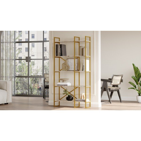 Regál v dekore mramoru v bielej a zlatej farbe 87,5x175 cm Monica – Kalune Design-image-1