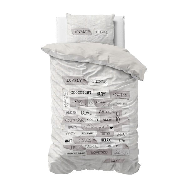 Sivé obliečky z mikroperkálu Sleeptime Lovely Things, 140 x 220 cm
