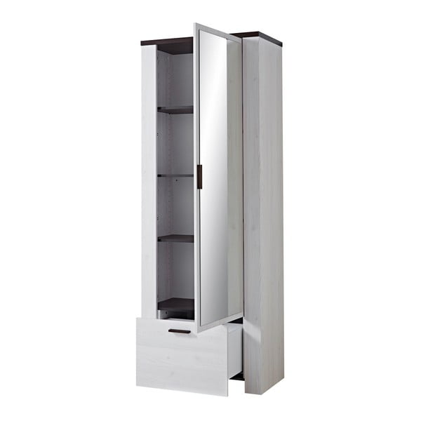 Biela zrkadlová skriňa s detailmi v dekore tmavolakovaného dubového dreva Germania Havanna-image-3