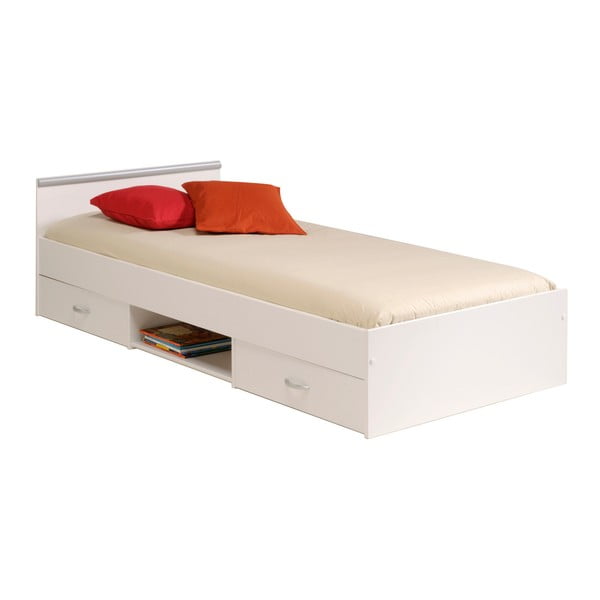 Biela jednolôžková posteľ s 2 zásuvkami Parisot Apollina, 90 × 200 cm