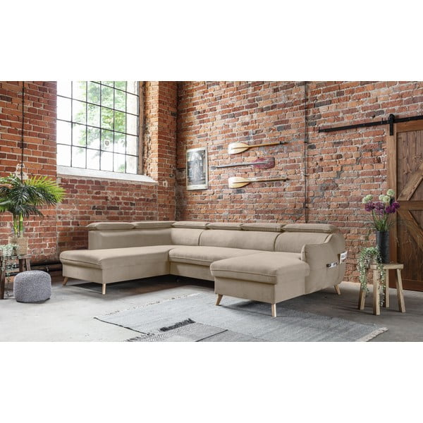 Béžová zamatová rozkladacia rohová pohovka do "U" (ľavý roh) Sweet Harmony – Miuform-image-4