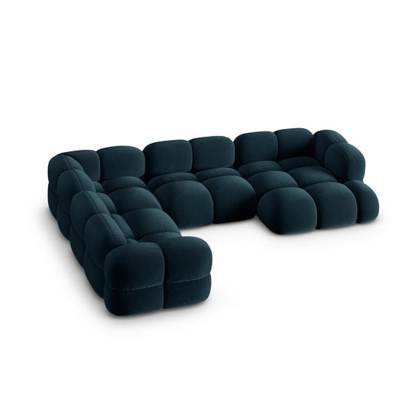 Tmavomodrá zamatová rohová pohovka (ľavý roh/do tvaru "U") Loretto – Cosmopolitan Design-image-2