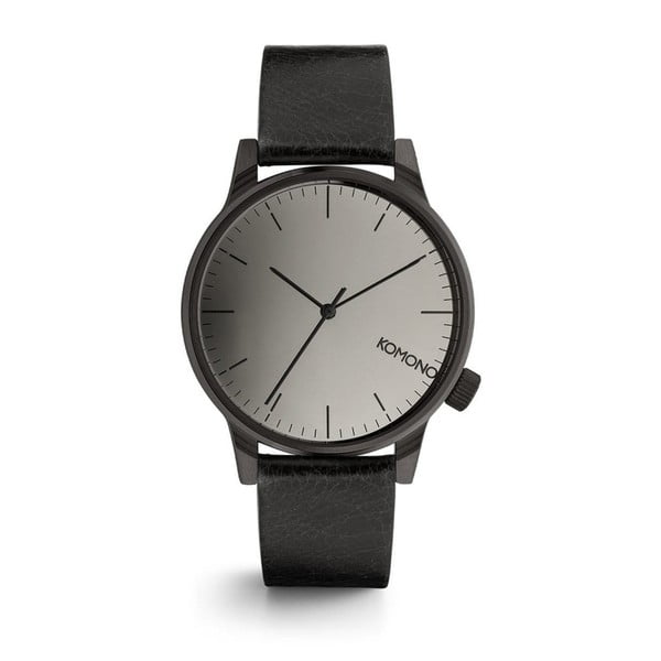 Unisex čierne hodinky s koženým remienkom Komono Mirror