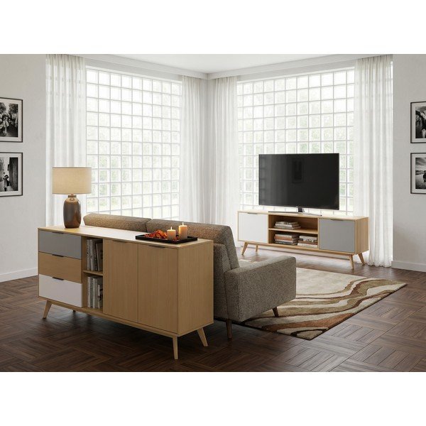 TV stolík z borovicového dreva v prírodnej farbe 140x53 cm Elfa - Marckeric-image-2
