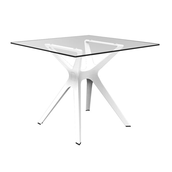 Biely jedálenský stôl so sklenenou doskou vhodný do exteriéru Resol Vela, 90 × 90 cm