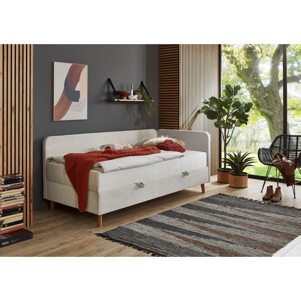 Béžová čalúnená jednolôžková posteľ s úložným priestorom 90x200 cm Cabana – Meise Möbel-image-1