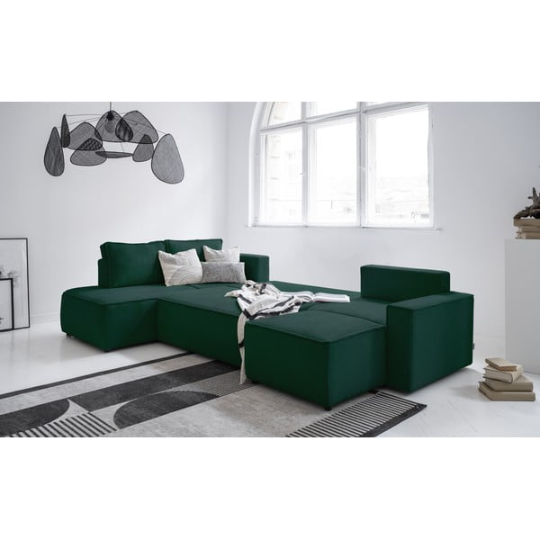 Tmavozelená menčestrová rozkladacia rohová pohovka (ľavý roh/do tvaru "U") Brave Dave – Miuform-image-4