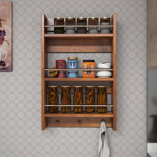 Nástenná drevená kuchynská polica Selo Walnut-image-3