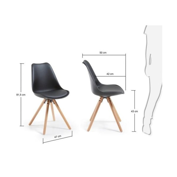 Čierna stolička s drevenou podnožou La Forma Lars-image-4