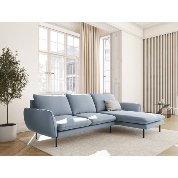 Svetlomodrá zamatová rohová pohovka (pravý roh) Vienna – Cosmopolitan Design-image-1