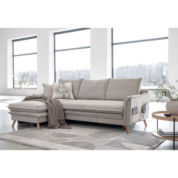 Sivobéžová rozkladacia/s úložným priestorom rohová pohovka (ľavý roh/s leňoškou) Charming Charlie – Miuform-image-3