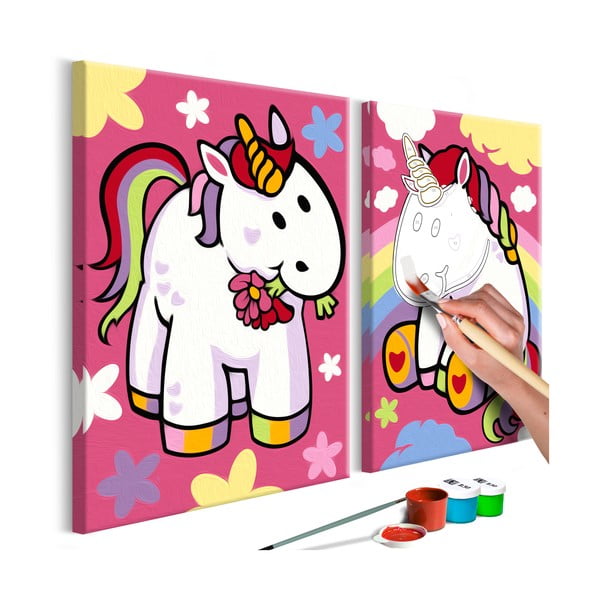 DIY set na tvorbu vlastného obrazu na plátne Artgeist Unicorns, 33 × 23 cm